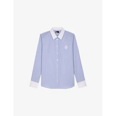 The Kooples Womens Striped Long-sleeved Cotton Shirt Blue White
