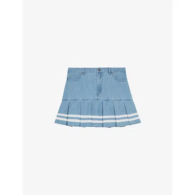 The Kooples Womens Baby Blue Striped Pleated Denim Mini Skirt Xs