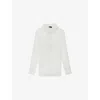 The Kooples Womens White Striped Ruffle-trim Silk Shirt In White
