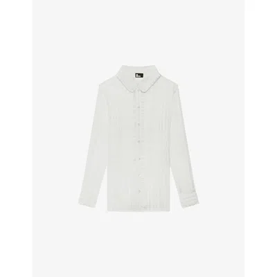The Kooples Womens White Striped Ruffle-trim Silk Shirt