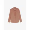 The Kooples Womens Dark Navy / Fire Red Striped Tie-neck Stretch-woven Shirt In Orange