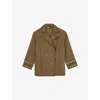 The Kooples Womens Kaki Stud-embellished Relaxed-fit Cotton Jacket In Kaki