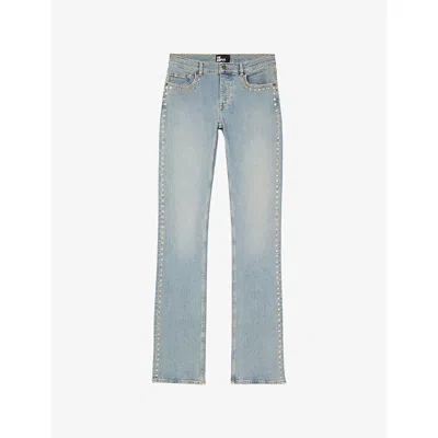 The Kooples Womens Baby Blue Studded Slim-fit Stretch-denim Jeans
