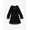 The Kooples Womens Black Stone Tiered-hem Long-sleeve Mesh Mini Dress In Black Stone