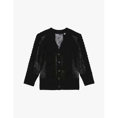 The Kooples Womens V-neck Knitted And Lace Cardigan Black