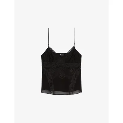 The Kooples Womens Black V-neck Sleeveless Lace Top Xs