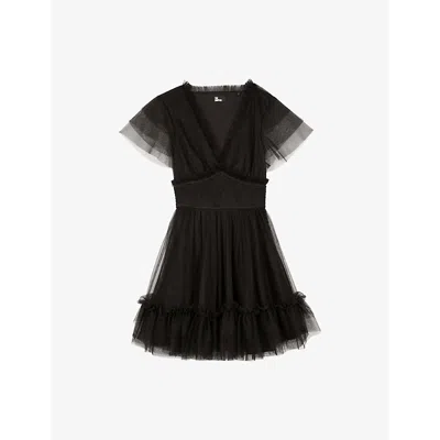 The Kooples Womens V-neck Tulle Mini Dress Black