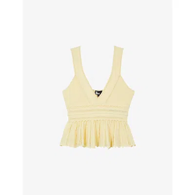 The Kooples Womens Light Yellow V-neck Slim-fit Knitted Top In Neutral
