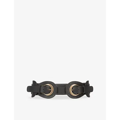The Kooples Womens Black Western Double-buckle Leather Belt