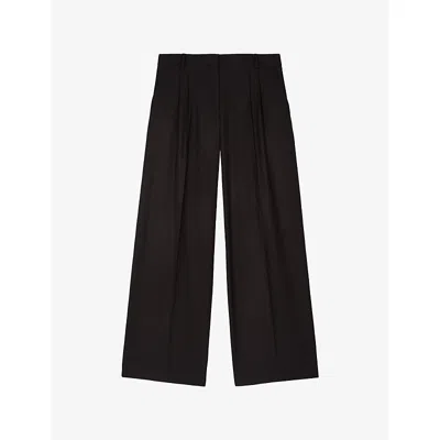 The Kooples Womens  Wide-leg Mid-rise Wool Trousers In Black