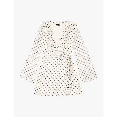 The Kooples Womens  Wrapover Heart-print Woven Mini Dress In White