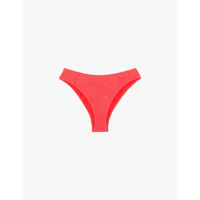 The Kooples Womens  X Luz Noor Mid-rise Textured Bikini Bottoms In Red