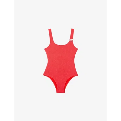 The Kooples Womens  X Luz Pepa Scoop-neck Textured Swimsuit In Red