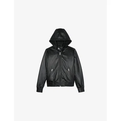 The Kooples Womens Black Zip-pocket Hooded Leather Jacket Xs