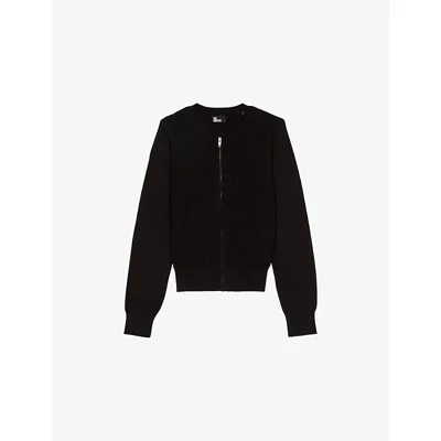 The Kooples Womens Black Zip-up Long-sleeve Cotton Cardigan