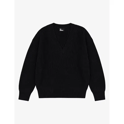 The Kooples Womens V-neck Relaxed-fit Merino Wool Jumper Black