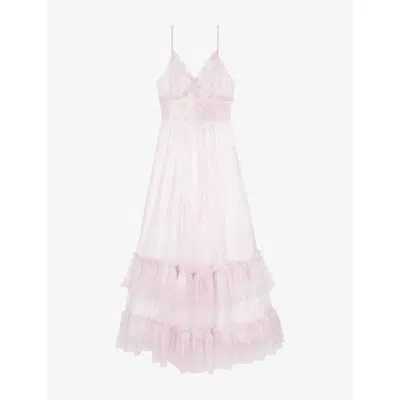 The Kooples Womens White - Pink Faded Paisley-print Ruffled Tulle Maxi Dress In Multi