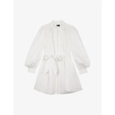The Kooples Womens White Belted Stand-collar Cotton Mini Dress Xl