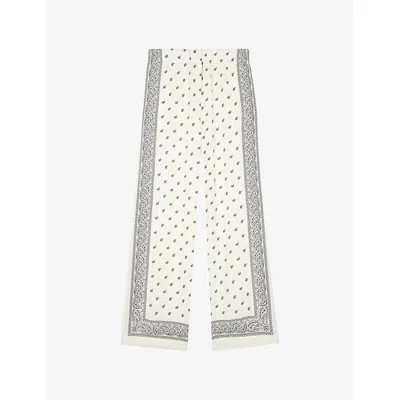 The Kooples Womens  Graphic-print Elasticated-waist Woven Trousers In Gray