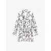 The Kooples Womens  Ribbon-print Ruffle-trim Silk Mini Dress In White / Black