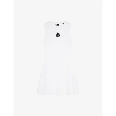 The Kooples Womens White Logo-embroidered Sleeveless Ribbed Cotton Mini Dress