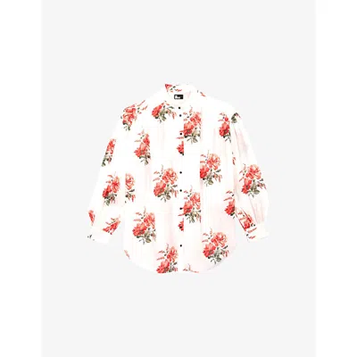 The Kooples Womens  Floral-print Relaxed-fit Woven Shirt In White