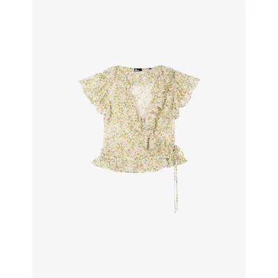 The Kooples Womens White - Red Ruffled Floral-print Woven Top In Animal Print