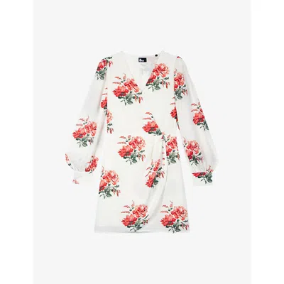 The Kooples Womens White - Red V-neck Floral-print Woven Mini Dress Xs