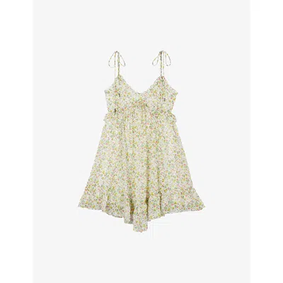 The Kooples Womens White - Red V-neck Floral-print Woven Mini Dress