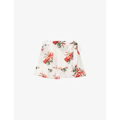 The Kooples Womens  Wrap Floral-print Woven Mini Skirt In Multi