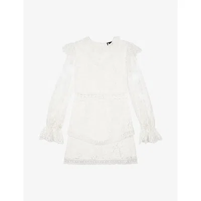 The Kooples Womens White Ruffle-collar Long-sleeve Lace Mini Dress