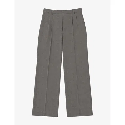 The Kooples Womens Wide Mid-rise Wool-blend Trousers Beige In Gray
