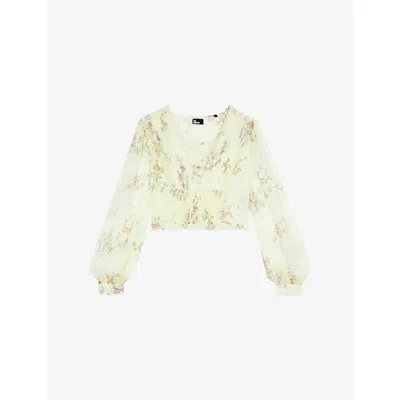 The Kooples Womens Floral-print V-neck Woven Top Yellow