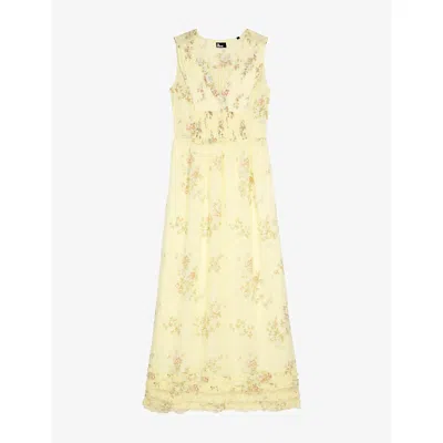 The Kooples Womens  Floral-print Woven Maxi Dress In Yellow