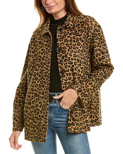 The Kooples Wool Blend Leopard Print Shirt Jacket In Brown