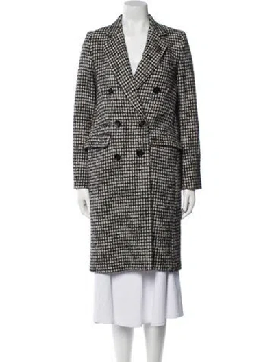 Pre-owned The Kooples Wool Houndstooth Print Coat In Black