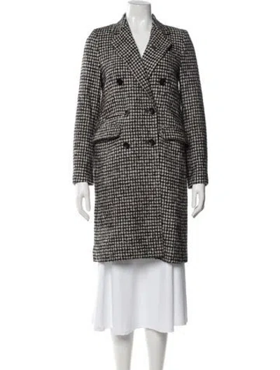 Pre-owned The Kooples Wool Houndstooth Print Coat In Black