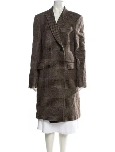 Pre-owned The Kooples Wool Houndstooth Print Faux Fur Coat W/ Tags In Brown