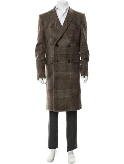 Pre-owned The Kooples Wool Houndstooth Print Trench Coat In Brown