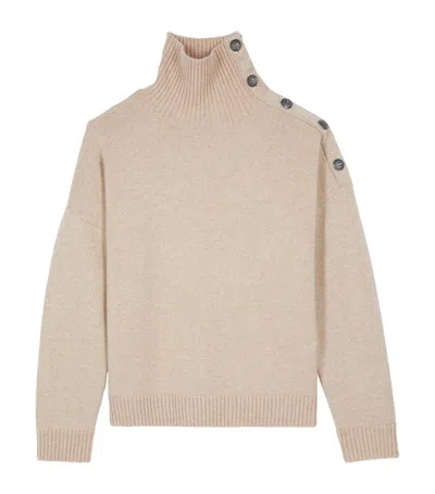 The Kooples Wool-lurex Buttoned Sweater In Brown