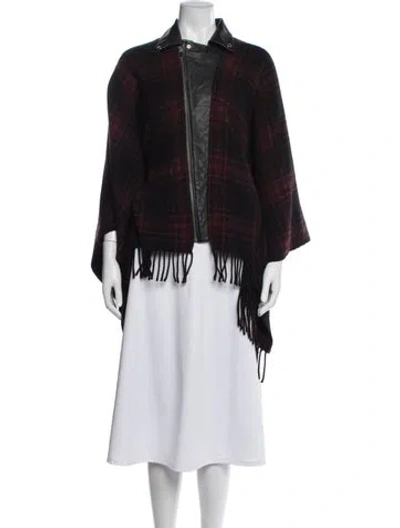 Pre-owned The Kooples Wool Plaid Print Biker Jacket In Black/burgundy