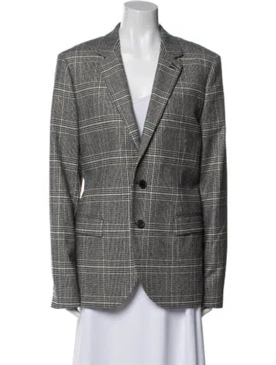 Pre-owned The Kooples Wool Plaid Print Blazer In Black