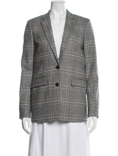 Pre-owned The Kooples Wool Plaid Print Blazer In Black
