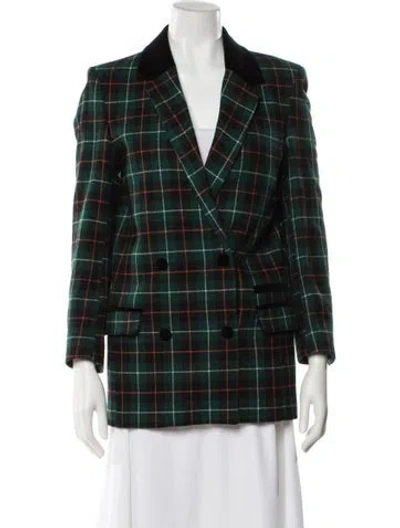 Pre-owned The Kooples Wool Plaid Print Blazer In Green