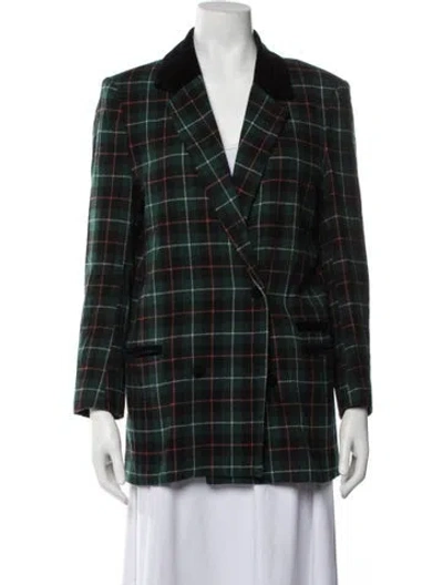 Pre-owned The Kooples Wool Plaid Print Blazer In Green