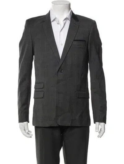 Pre-owned The Kooples Wool Plaid Print Blazer In Grey