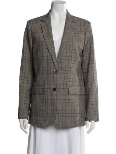 Pre-owned The Kooples Wool Plaid Print Blazer In Grey