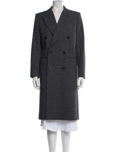 Pre-owned The Kooples Wool Plaid Print Coat In Blue