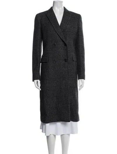 Pre-owned The Kooples Wool Plaid Print Coat In Grey