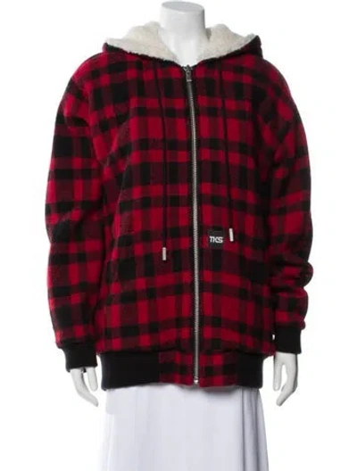 Pre-owned The Kooples Wool Plaid Print Coat In Red